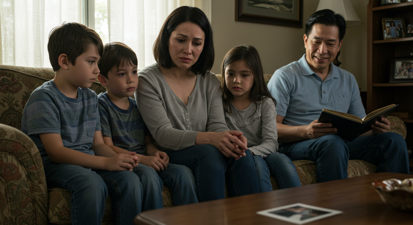 mulher triste com a familia