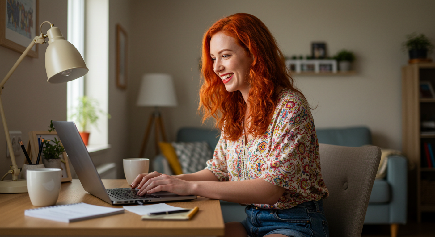 mulher trabalhando em casa no computador